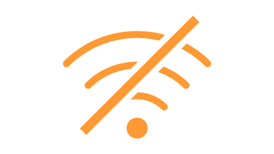 Icône orange de symbole Wi-Fi traversé par une ligne diagonale