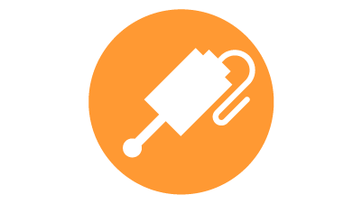 Icône blanche à l’intérieur d’un cercle orange représentant un palpeur câblé pour palpage automatisé en cours de procédé